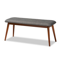 Baxton Studio Flora2-Grey/Medium Oak-Bench Flora II Mid-Century Modern Dark Grey Fabric Upholstered Medium Oak Finished Wood Dining Bench